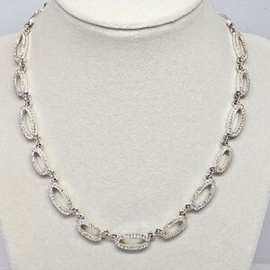 VINTAGE Napier Silver Tone Rhinestone Oval Link Signed Necklace